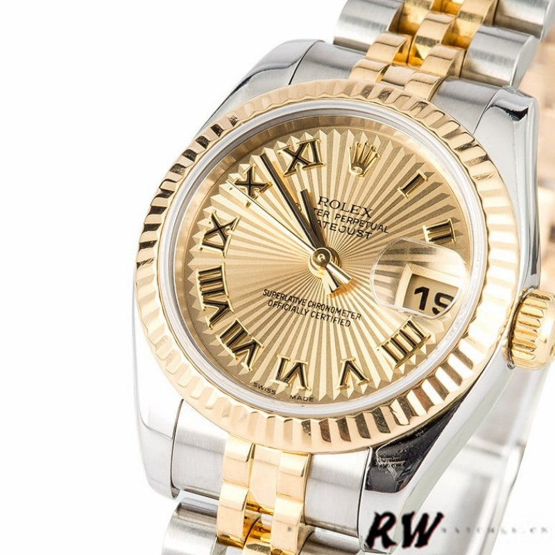 Rolex Datejust 179173 Sunbeam Champagne Dial Fluted Bezel 26MM Lady Replica Watch