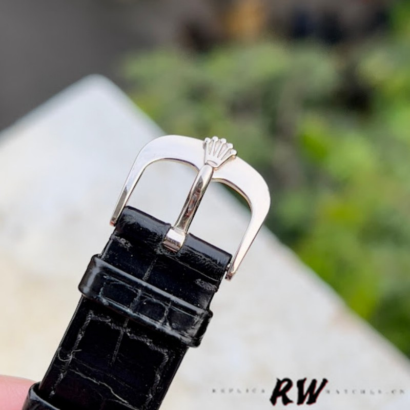 Rolex Cellini Dual Time 50529 Silver Sunburst Dial Black Leather Strap 39mm Mens Replica Watch