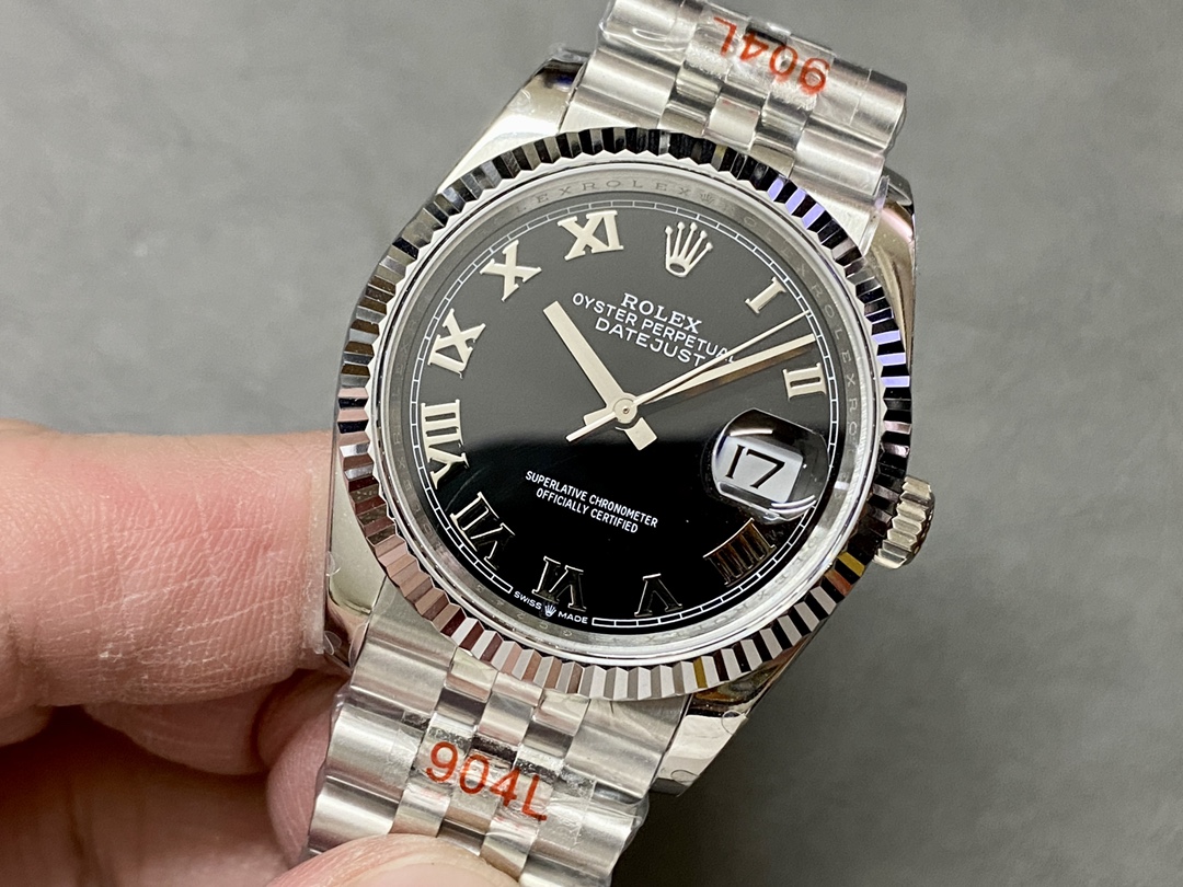 Rolex Datejust 116234 Stainless Steel Fluted Bezel Black Roman Dial 36mm Mens Replica Watch