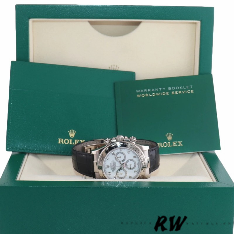 Rolex Daytona 116519 White Arabic Dial Black Leather strap 40mm Mens Replica Watch