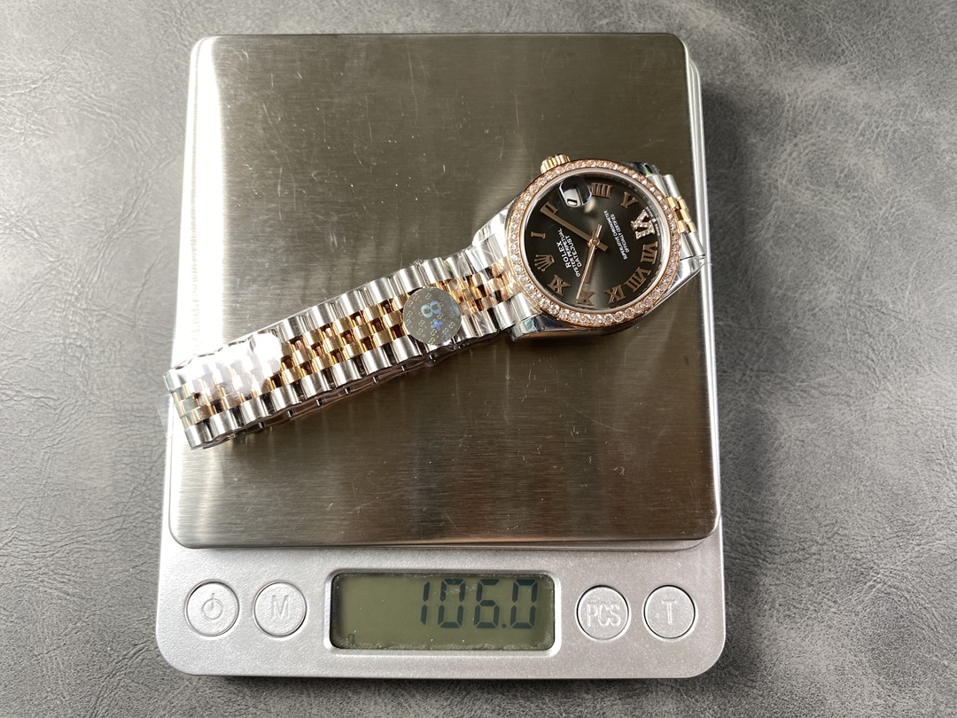 Rolex Datejust Lady 31 Rose Gold Steel Slate Roman Diamond VI Dial & Diamond Bezel Jubilee Bracelet 278381RBR