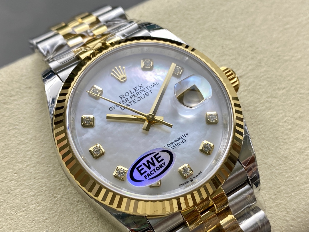 Rolex Datejust 126233 White MOP Diamond Dial Fluted Bezel 36MM Unisex Replica Watch