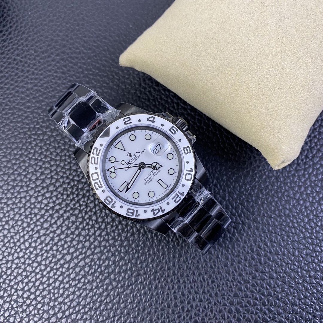 Rolex GMT Master II Black PVD/DLC Coated White Dial Stainless Steel 16710 Men's Watch