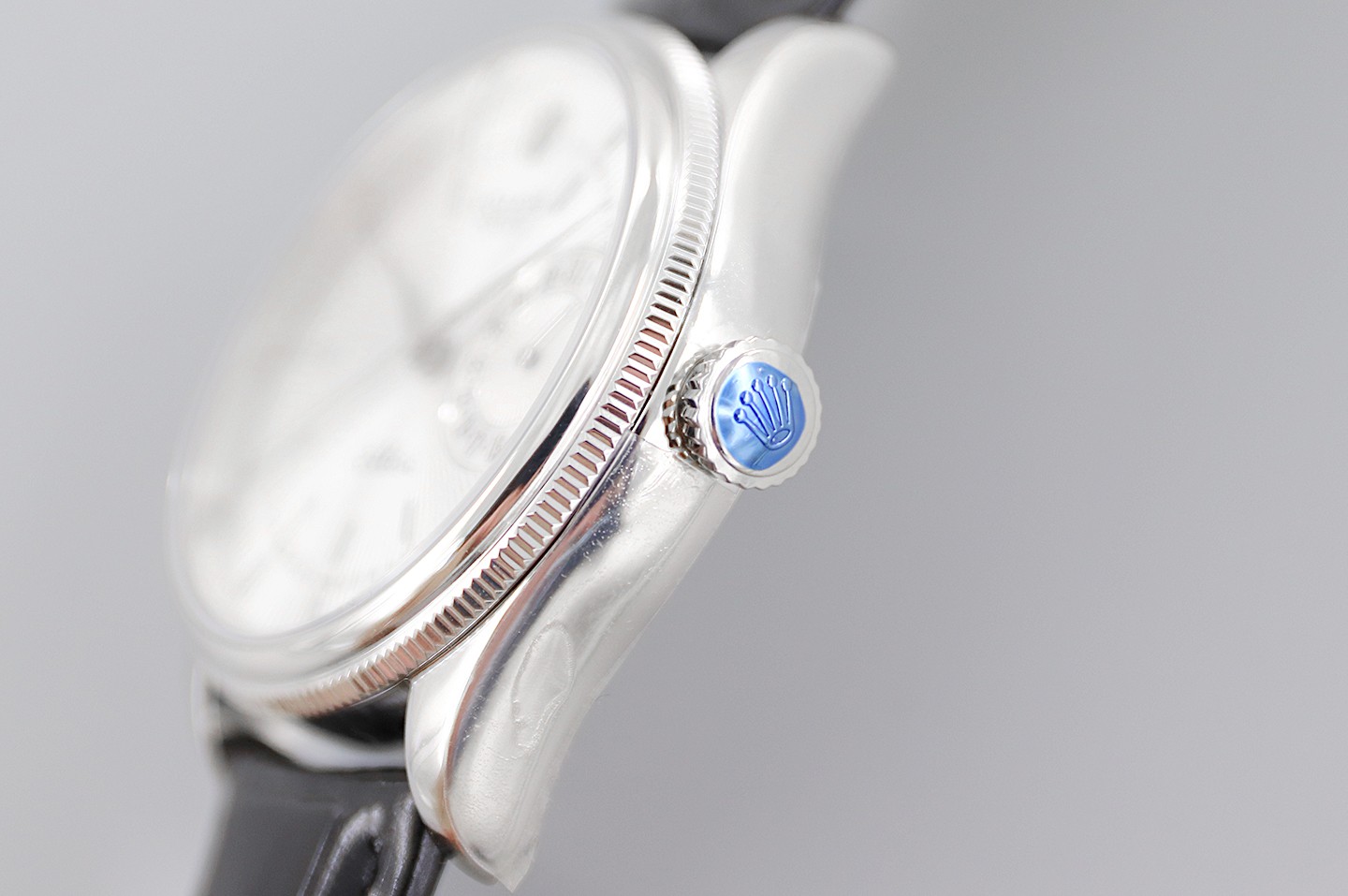 Rolex Cellini Date 50519 Black Leather Silver Dial 39mm Mens Replica Watch