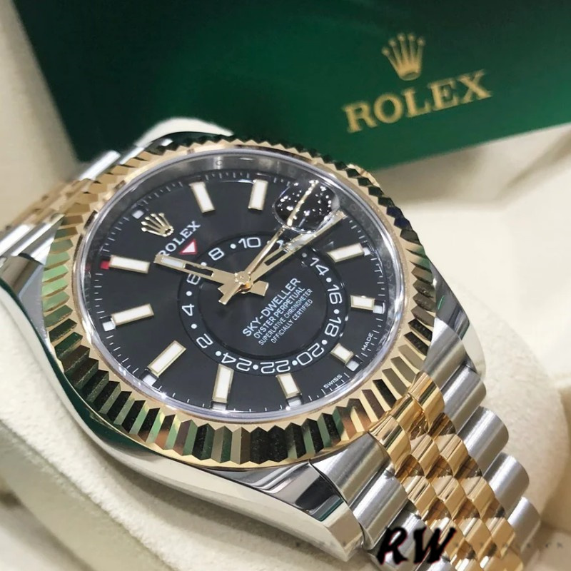 Rolex Sky-Dweller 326933 Stainless Steel Yellow Gold Black Dial 42MM Mens Replica Watch