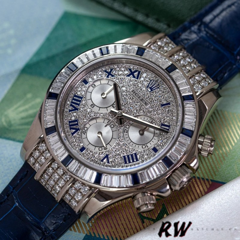 Rolex Daytona 116599 pave diamond dial Blue Leather Strap 40mm Mens Replica Watch