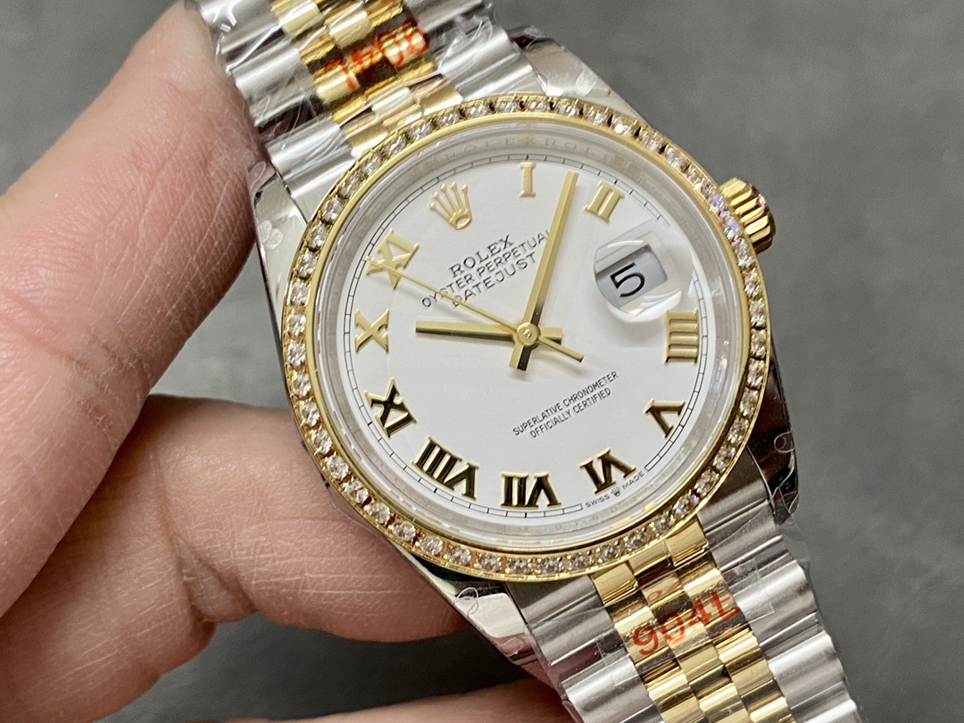 Rolex Datejust 36 Yellow Gold & Diamonds White Roman Dial M126283RBR 0015 Women's Watch