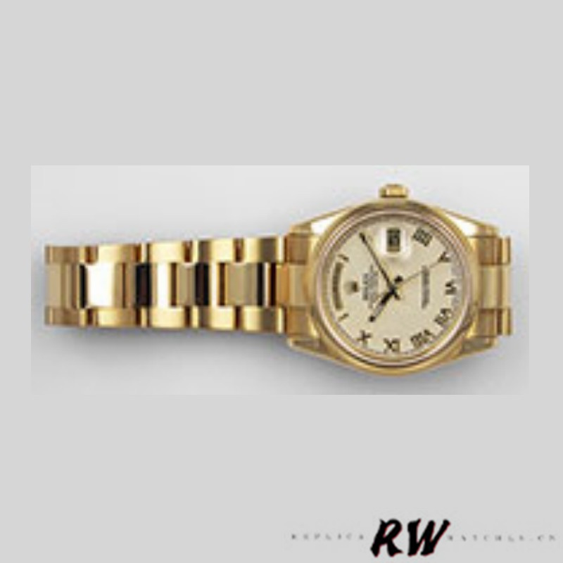 Rolex Day-Date 118208 Roman Numeral Pyramid Ivory Dial 36mm Unisex Replica Watch