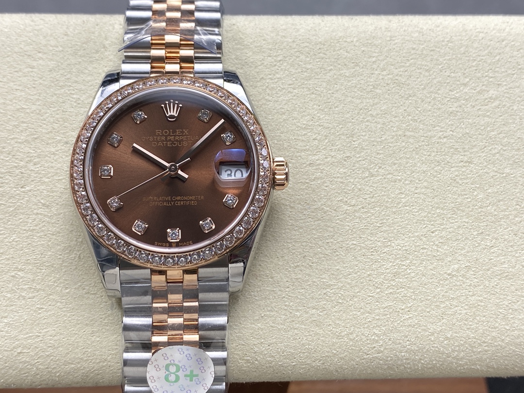 Rolex Datejust 31 m278381RBR 0028 Rose Gold Chocolate Diamond Dial Diamond Bezel Lady Watch