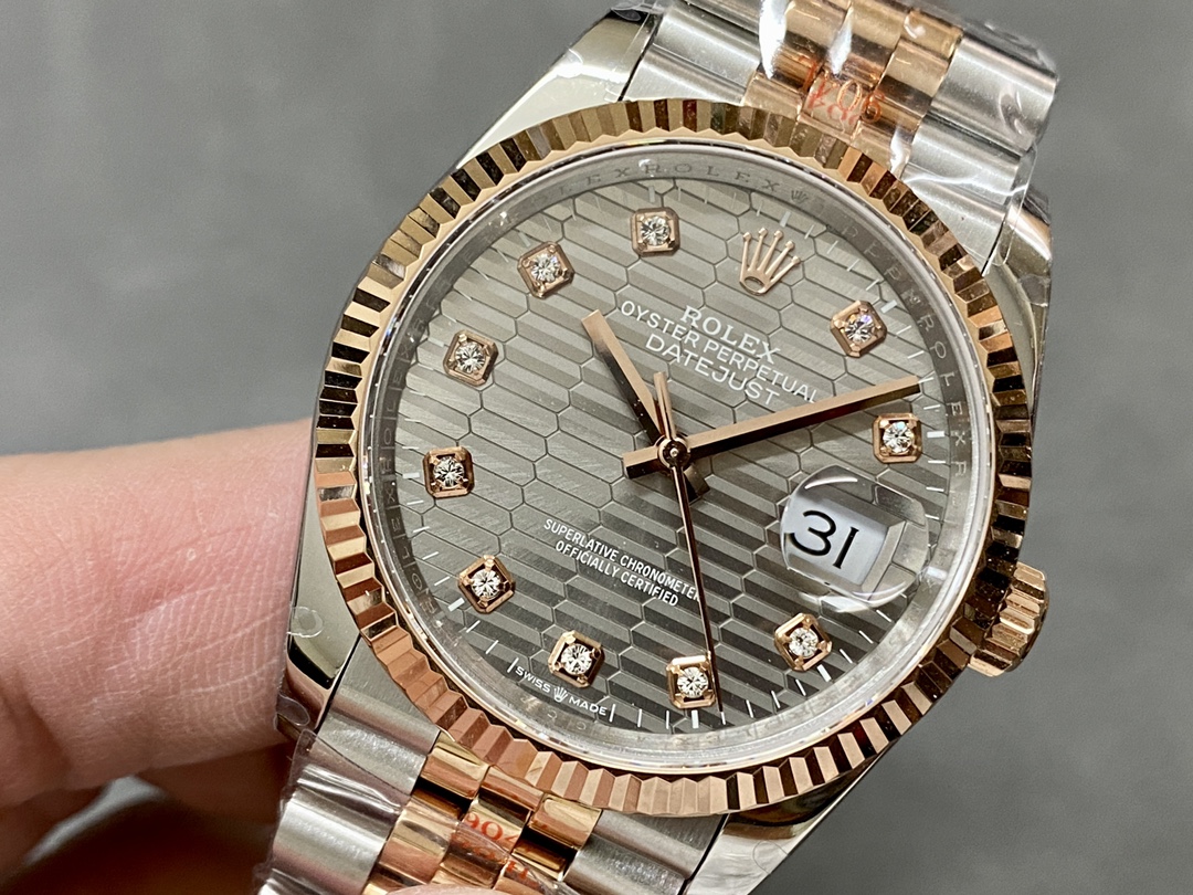 Rolex Datejust 36 18K Everose Gold Fluted Bezel 126231 0041 Unisex Watch