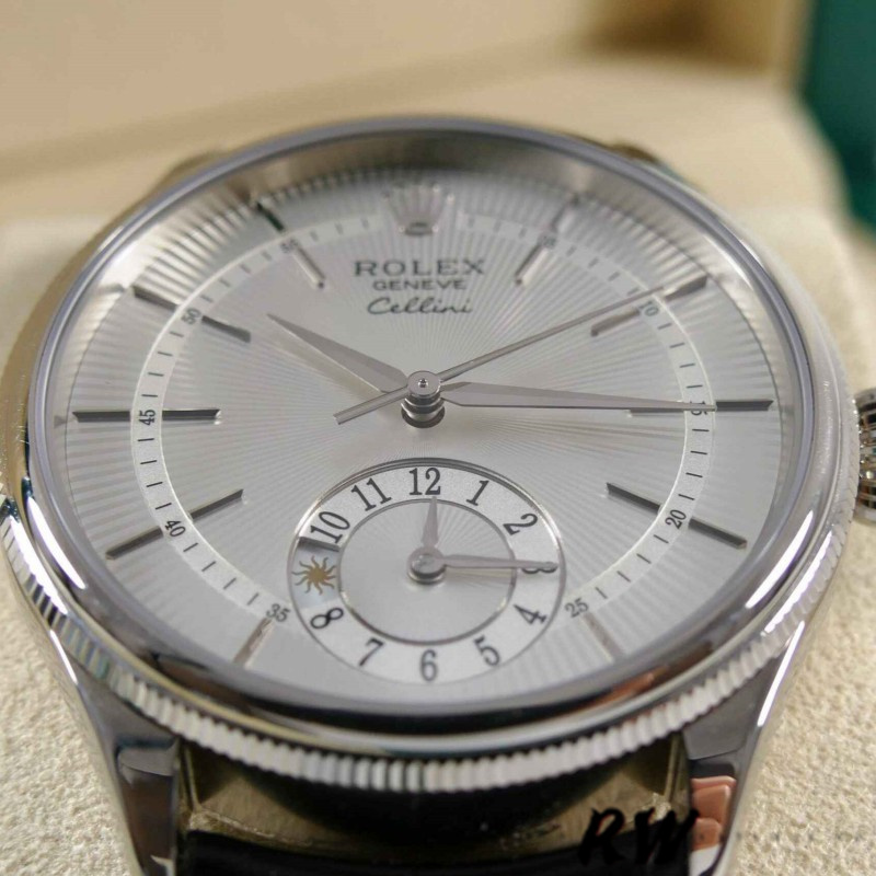 Rolex Cellini Dual Time 50529 Silver Dial 39mm Mens Replica Watch