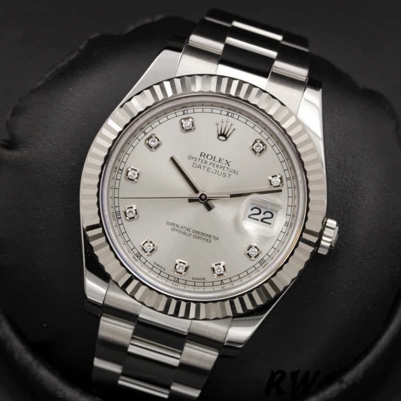 Rolex Datejust II 116334 Silver Diamond Dial 41mm Mens Replica Watch
