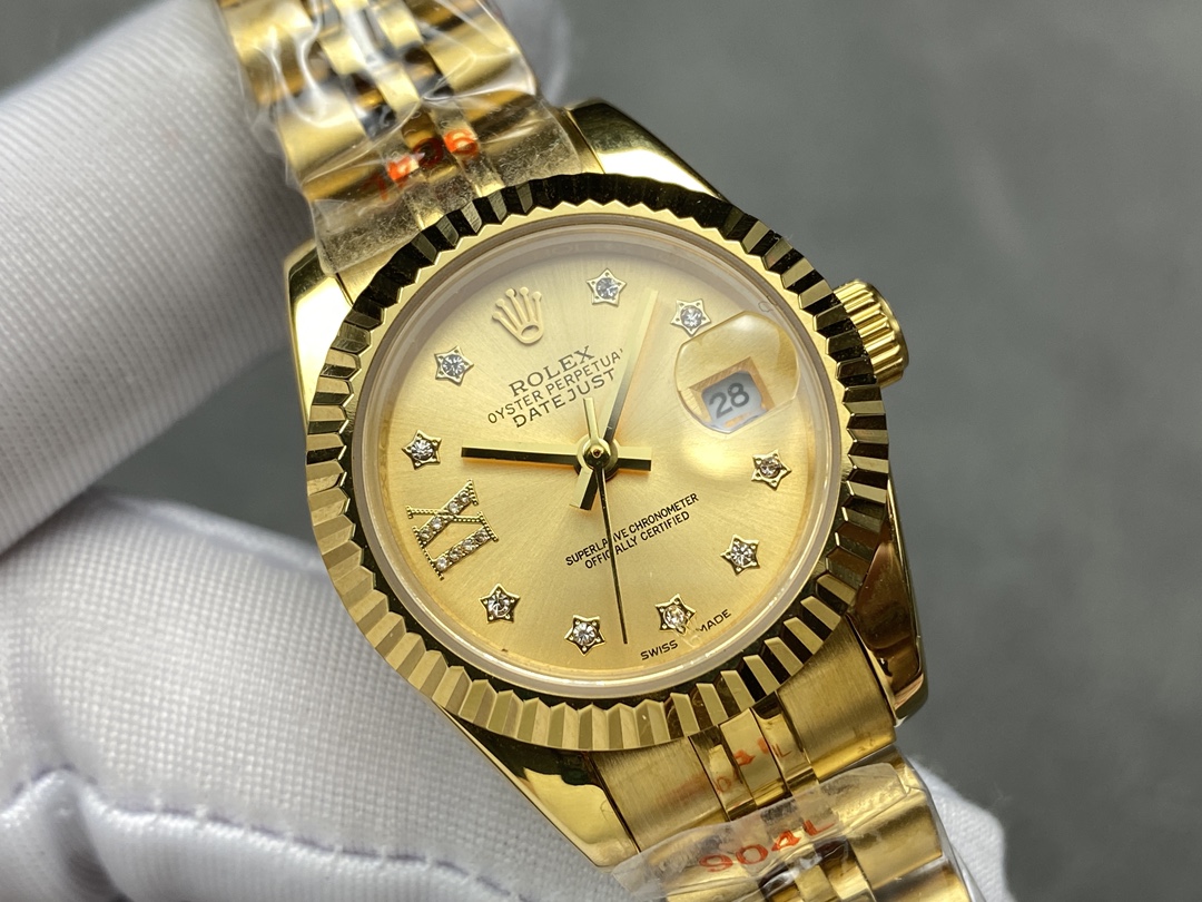 Rolex Datejust 279178 Champagne Diamond Dial Fluted Bezel 28mm Lady Replica Watch