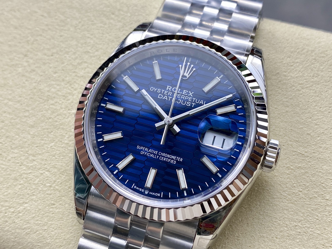 Rolex Datejust 126234 Fluted Bezel Blue Fluted Motif Dial 36MM Unisex Replica Watch