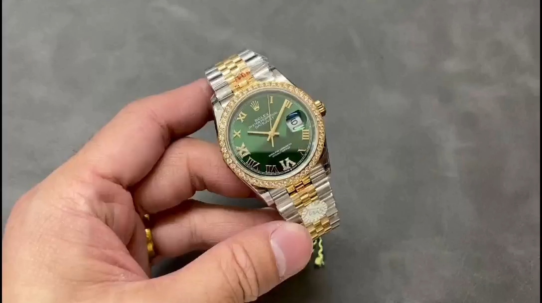Rolex Datejust 36 Yellow Gold & Diamonds Olive Green Diamond Pave Roman Dial m126283rbr 0011