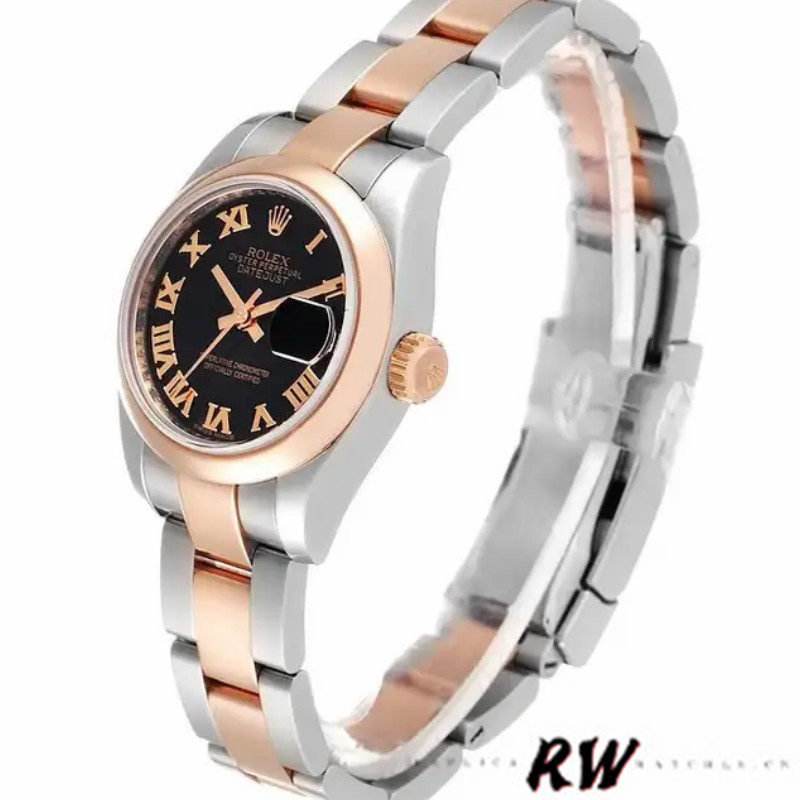 Rolex Datejust 179161 Stainless Steel and Everose Gold Black Roman Dial 26MM Lady Replica Watch