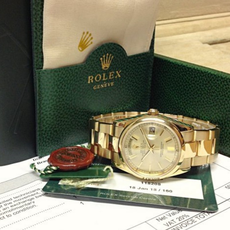 Rolex Day-Date 118208 champagne dial with gold indexes 36mm Unisex Replica Watch