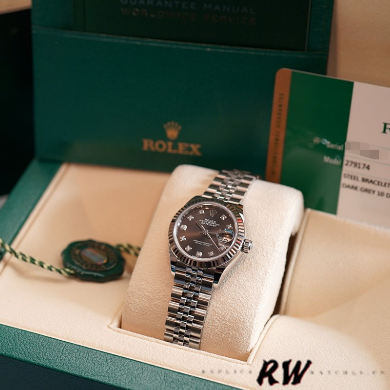 Rolex Datejust 279174 Stainless Steel Dark Grey Diamond Dial 28mm Lady Replica Watch