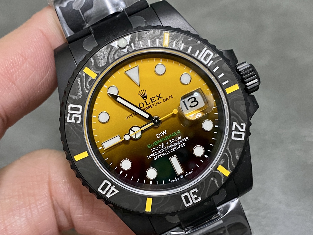 Rolex Submariner 116610 PVD-DLC Stainless Steel Carbon Fiber Bezel Yellow & Black Dial