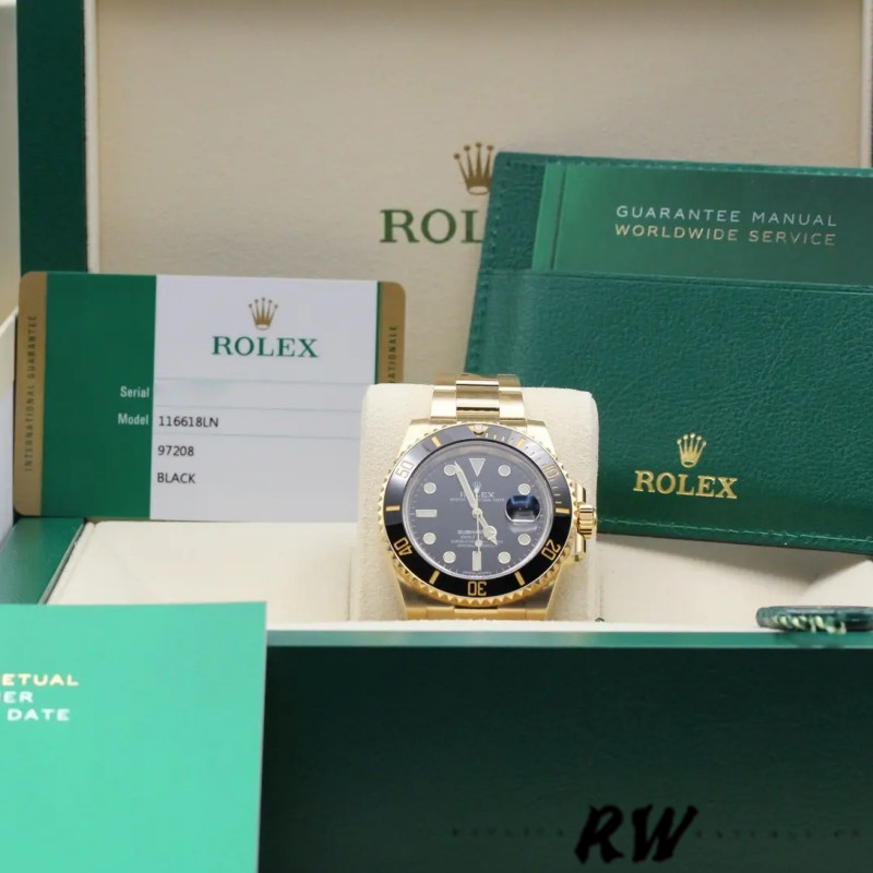 Rolex Submariner 116618 Yellow Gold Black Dial 40mm Mens Replica Watch