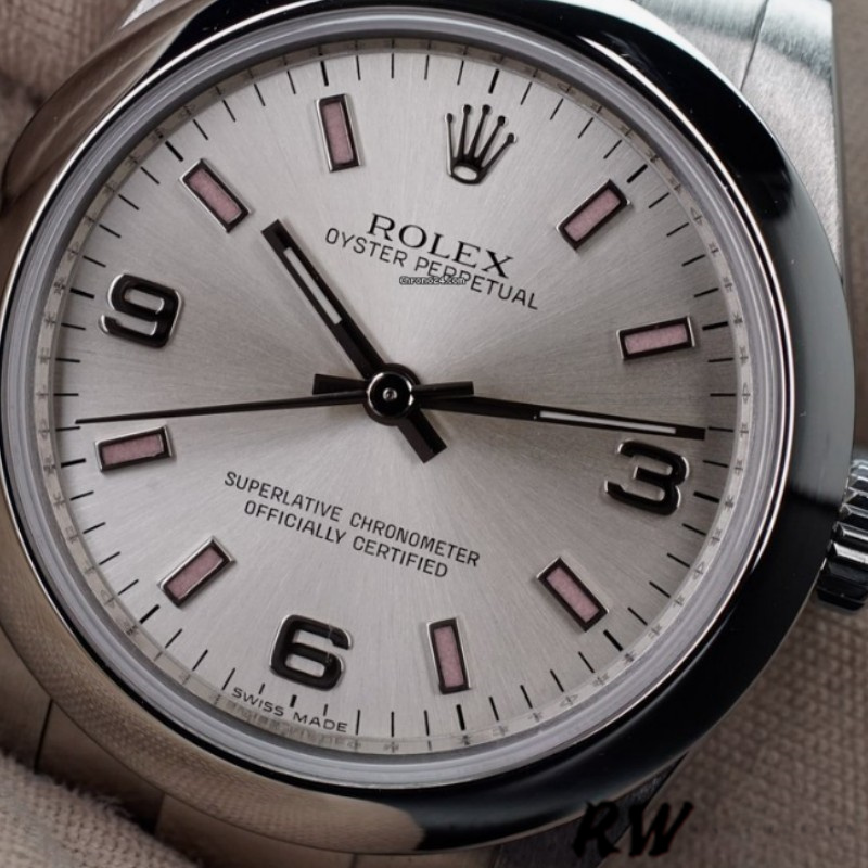 Rolex Oyster Perpetual 177200 Silver Dial Pink Markers 31mm Lady Replica Watch