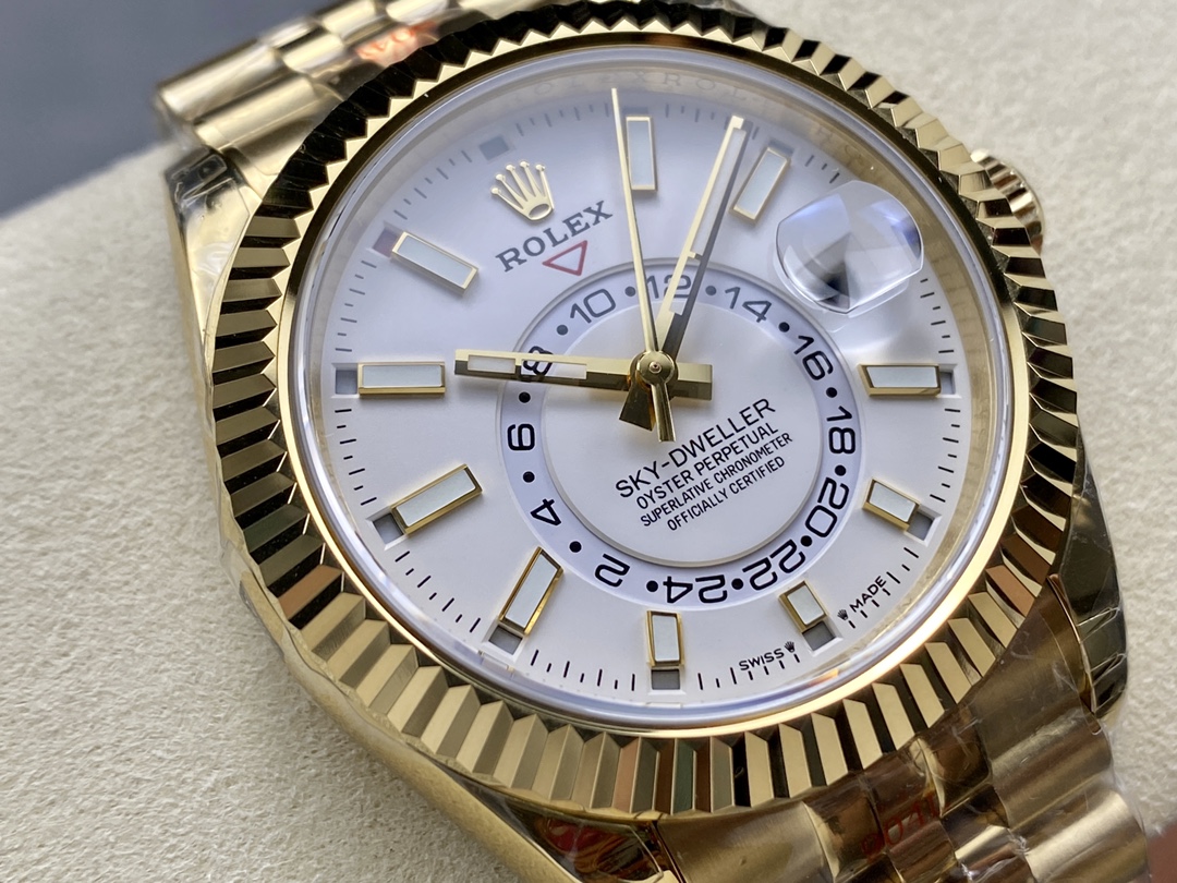 Rolex Sky Dweller 42 Yellow Gold GMT White Dial Jubilee Style M336938 0006 Men's Watch