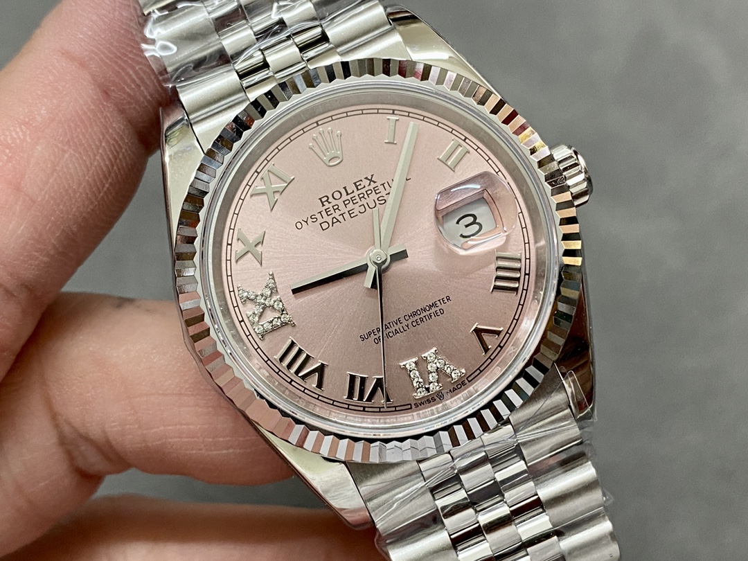 Rolex Datejust 126234 Fluted Bezel Pink Roman Dial 36MM Unisex Replica Watch