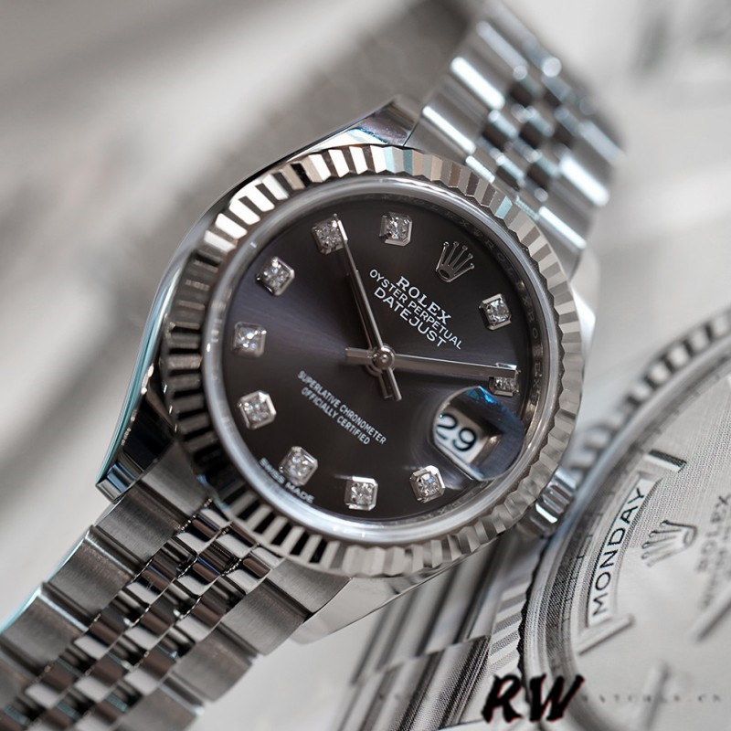 Rolex Datejust 279174 Stainless Steel Dark Grey Diamond Dial 28mm Lady Replica Watch