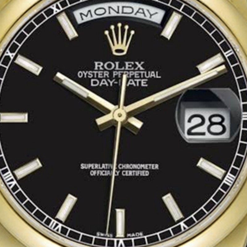 Rolex Day-Date 118208 Black Dial Automatic Yellow Gold 36mm Unisex Replica Watch