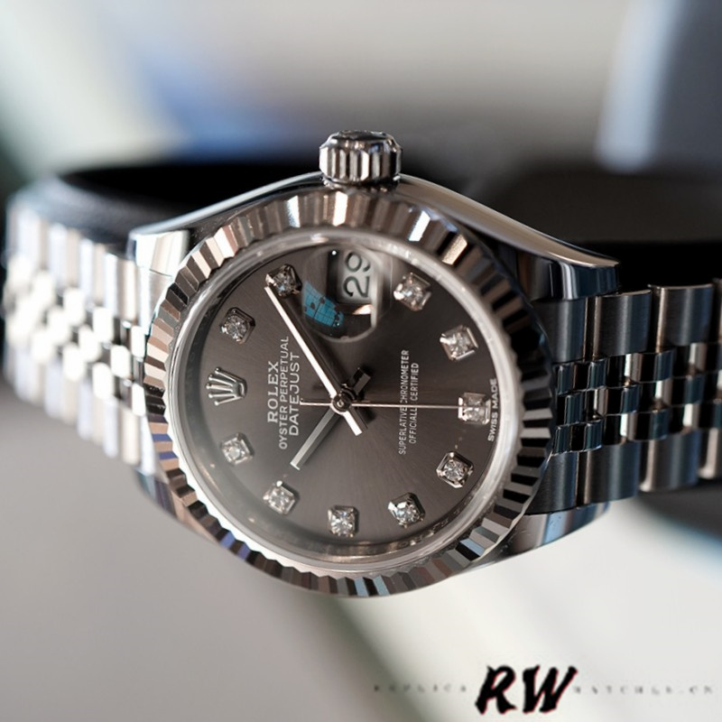Rolex Datejust 279174 Stainless Steel Dark Grey Diamond Dial 28mm Lady Replica Watch