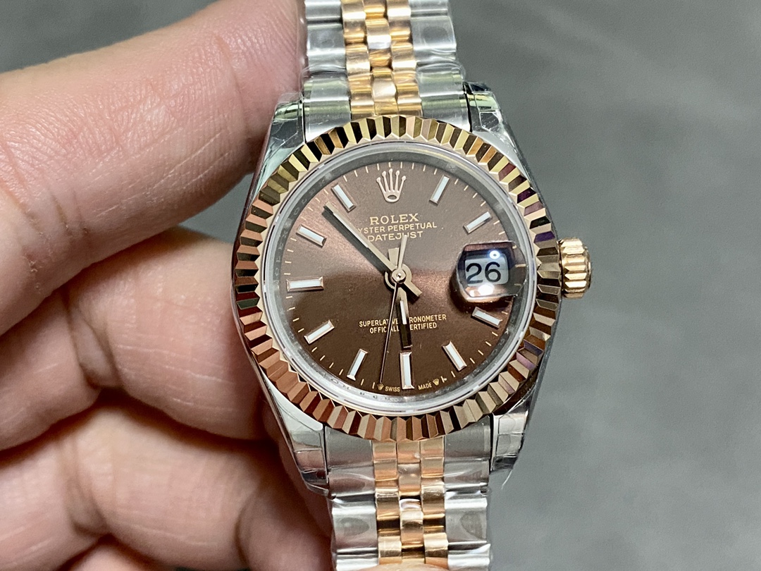 Rolex Datejust 28 Chocolate Index Steel & Rose Gold m279171 0017