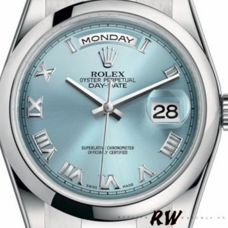 Rolex Day-Date 118206 Ice Blue Roman Numeral Dial 36mm Unisex Replica Watch