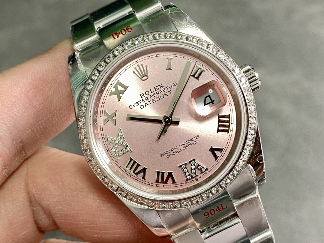 Replica Rolex Datejust 36 126284RBR 0024 Pink Roman Diamond Dial Lady Watch