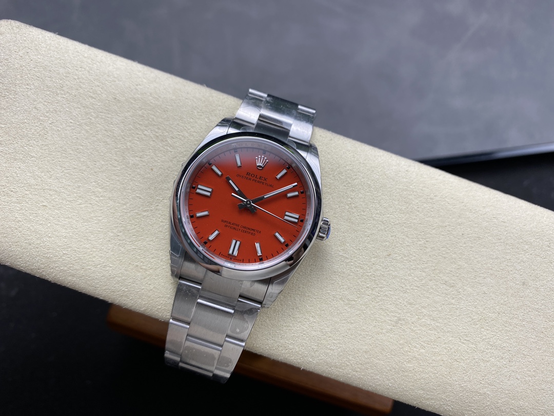 Rolex Oyster Perpetual Coral Red Dial Oyster Bracelet 126000 0007