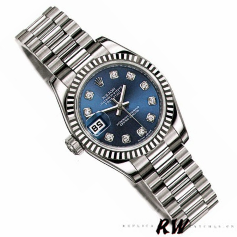 Rolex Datejust 179179 Blue Diamond Dial Fluted Bezel 26MM Lady Replica Watch