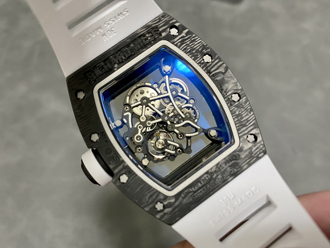 Richard Miller RM 055 RMUL2 NTPT Carbon Fiber White Rubber Strap