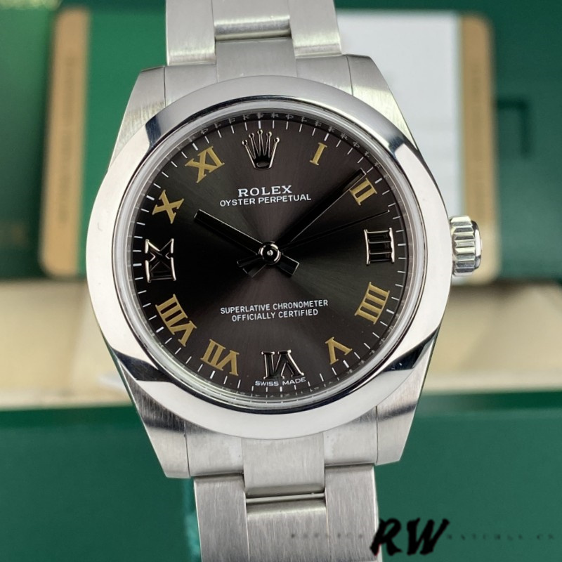 Rolex Oyster Perpetual 177200 Dark Grey Dial Domed Bezel 31mm Lady Replica Watch