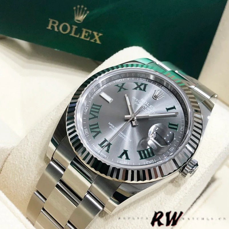 Rolex Datejust m126334 0021 Fluted Bezel Grey Wimbledon Dial 41MM Mens Replica Watch