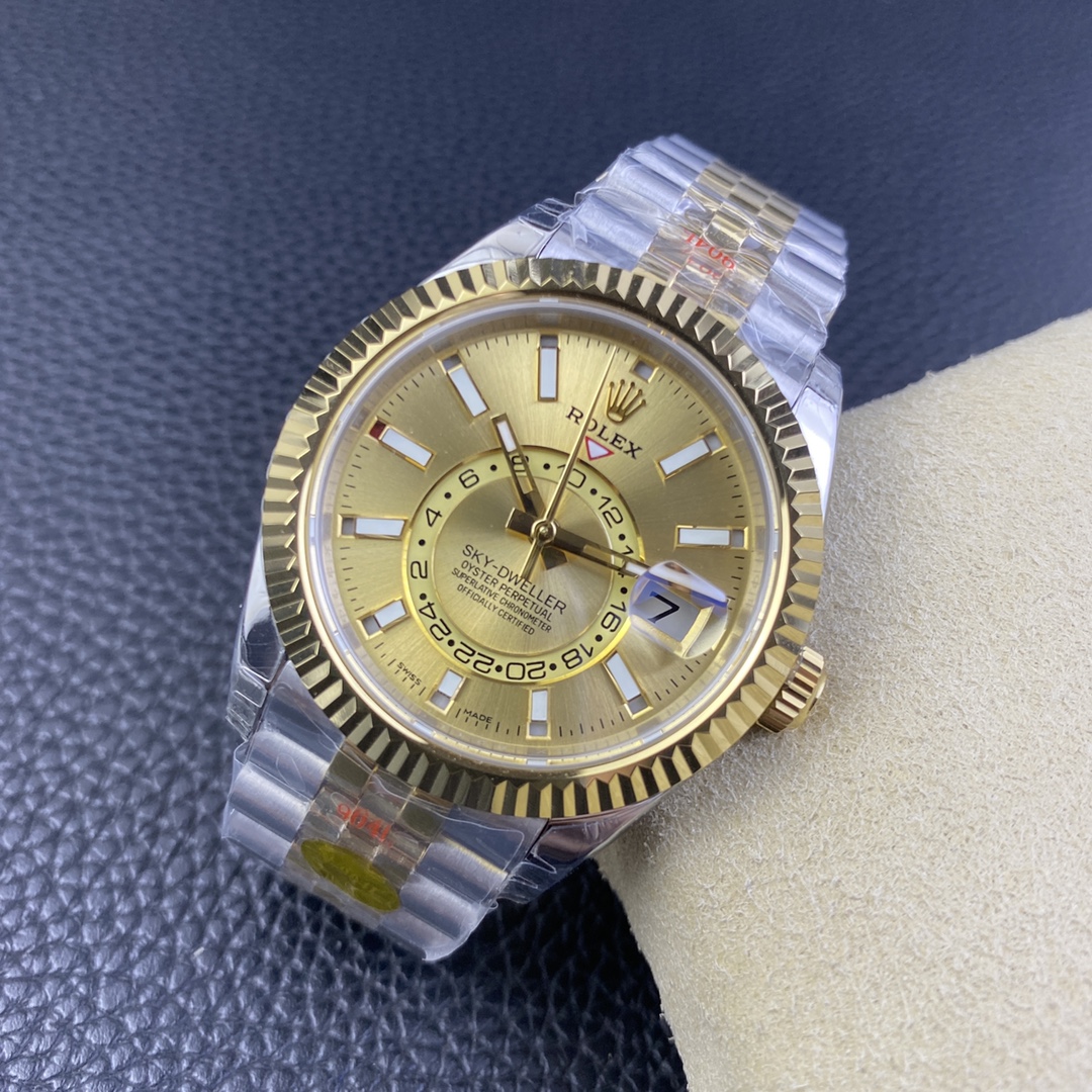 Rolex Sky Dweller 42mm Champagne Dial Stick Markers Jubilee M336933 0002 Men's Watch
