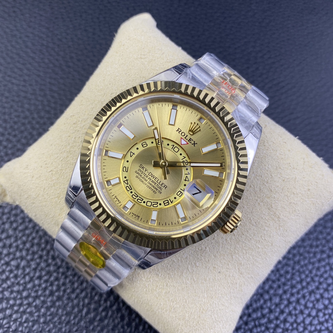 Rolex Sky Dweller 42mm Champagne Dial Stick Markers Jubilee M336933 0002 Men's Watch