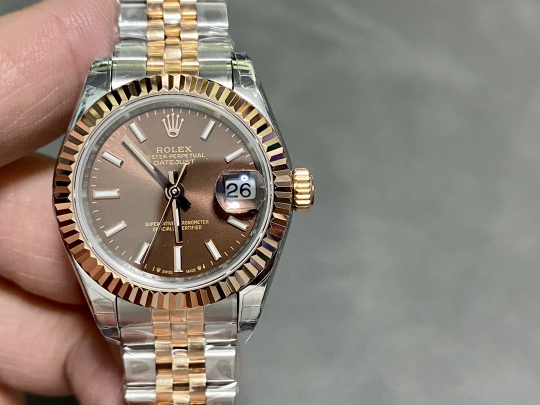 Rolex Datejust 28 Chocolate Index Steel & Rose Gold m279171 0017