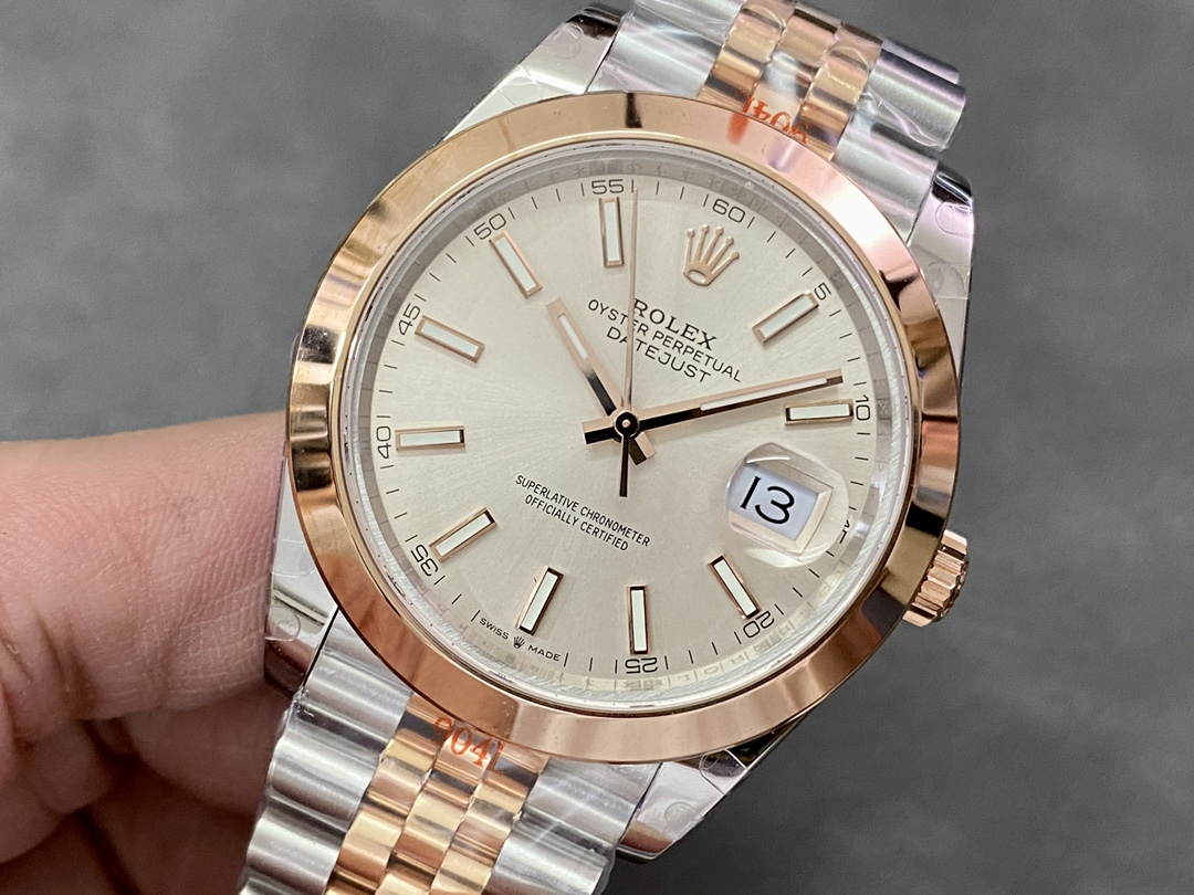 Rolex Datejust 41MM 126301 0010 Rose Gold Sundust Index Dial Mens Replica Watch