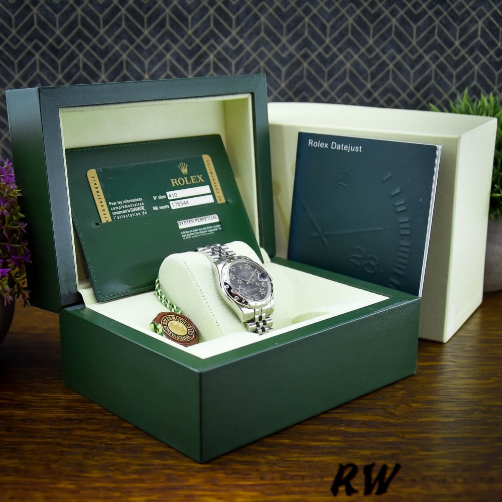 Rolex Datejust 178344 Floral Motif Dark Rhodium Grey Dial 31MM Lady Replica Watch