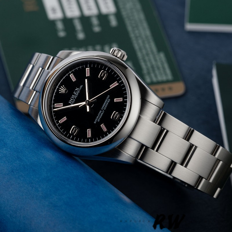 Rolex Oyster Perpetual 177200 Black Dial Pink Baton 31mm Lady Replica Watch