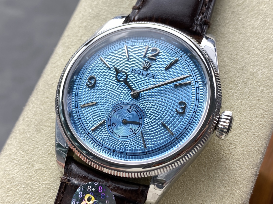 Rolex 1908 52506 0002 Ice Blue Dial Brown Leather Strap 39 mm Replica Watch