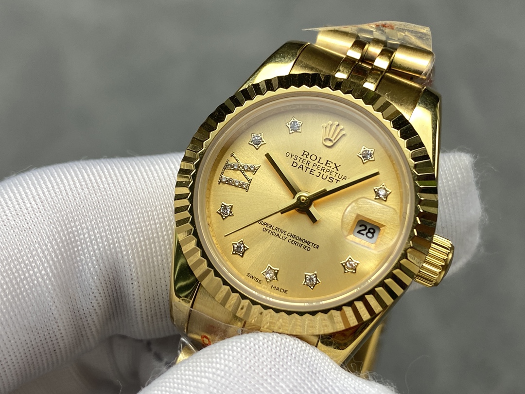 Rolex Datejust 279178 Champagne Diamond Dial Fluted Bezel 28mm Lady Replica Watch