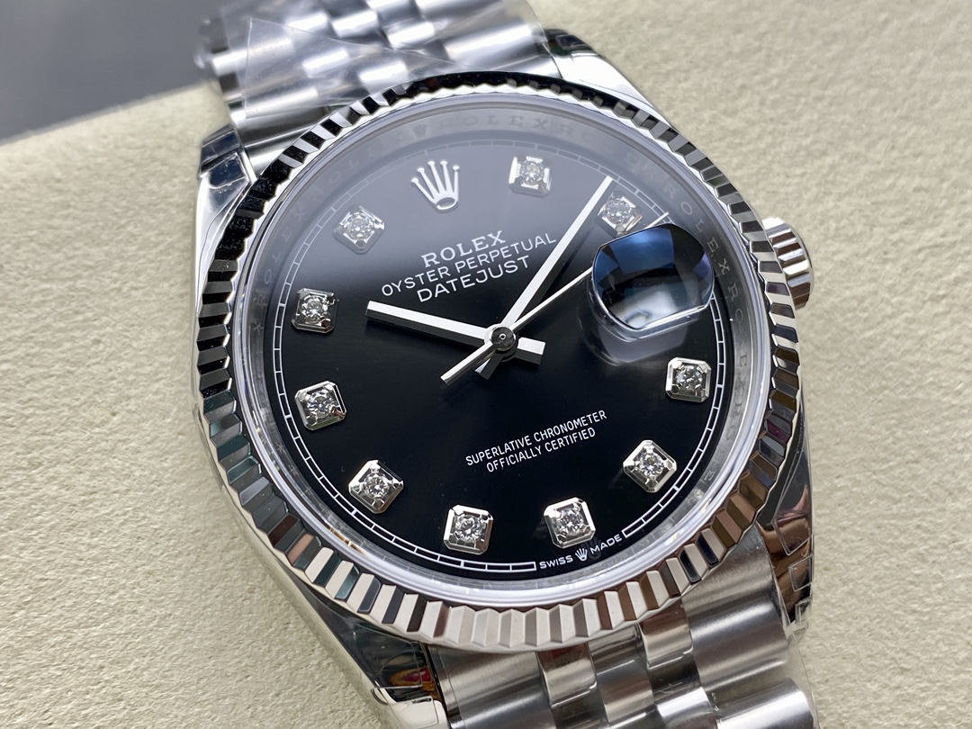 Rolex Datejust 126234 Fluted Bezel Black Diamond Dial 36MM Unisex Replica Watch