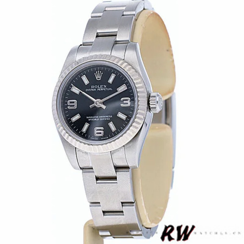 Rolex Oyster Perpetual 176234 Fluted Bezel Black Arabic Dial 26MM Lady Replica Watch