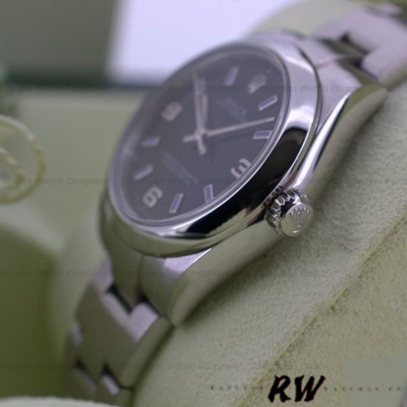 Rolex Oyster Perpetual 177200 Black Dial Blue Baton 31mm Lady Replica Watch