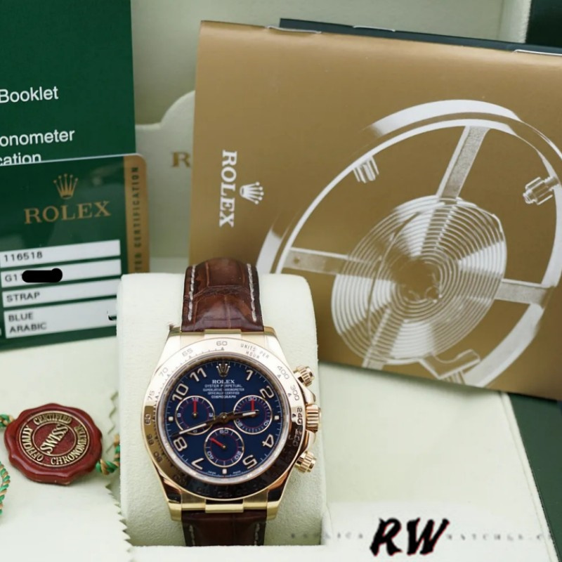 Rolex Cosmograph Daytona 116518 Yellow Gold Blue Dial 40mm Mens Replica Watch